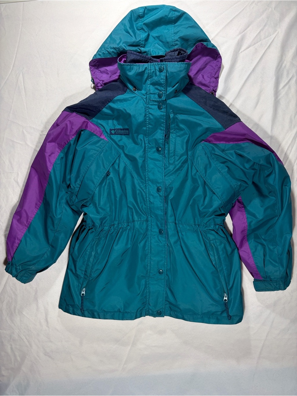 Vintage Columbia Williwaw 3 & 1 Teal, Purple & Navy Hooded Ski Jacket